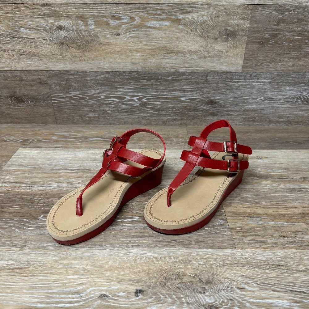 Journee Collection Red T-Strap Wedge Sandals